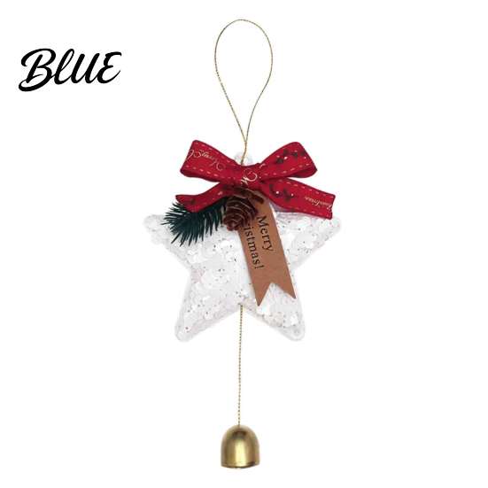 Seasonal Party Supplies Glitter Star Bell Ornaments Sequin Hanging Decoration with Bow Pine Indoor Christmas Tree Trim Cone Sparkly Pendant
