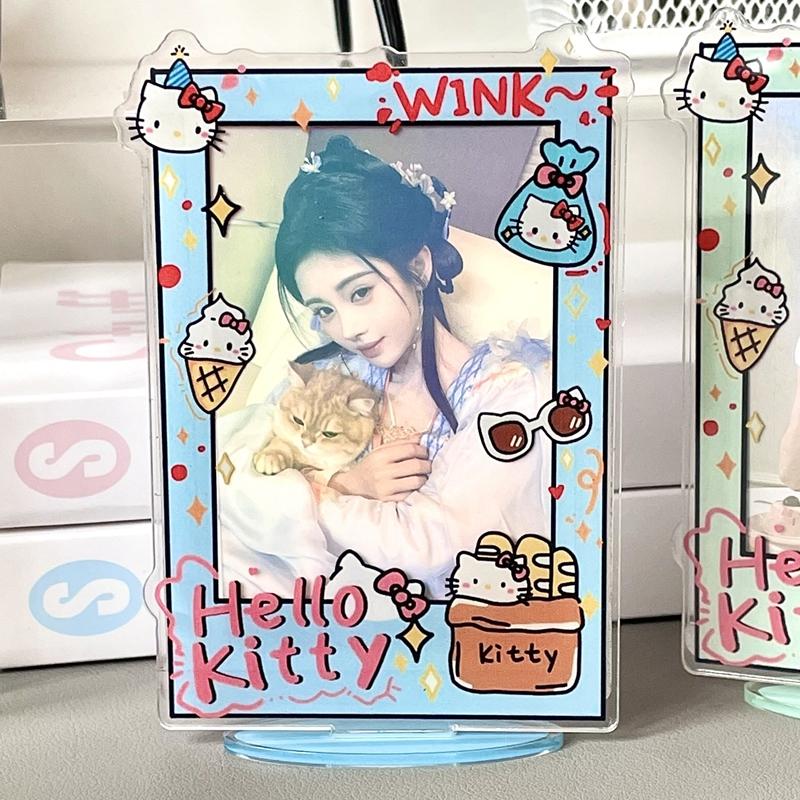 Hello Kitty 3inch Photocard Holder Kpop Card Acrylic Display Stand Cute KT Photo Frame Cartoon Style Photocards Protect Stands