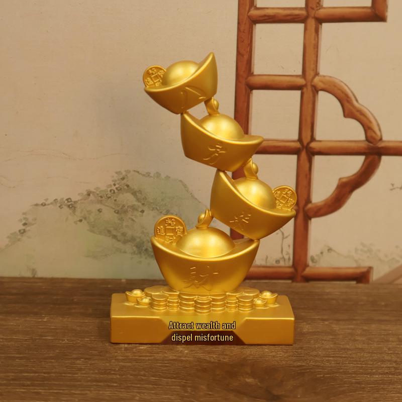 

Golden Ingot Wealth and Treasures Ornament for Study, Living Room, or Office Décor