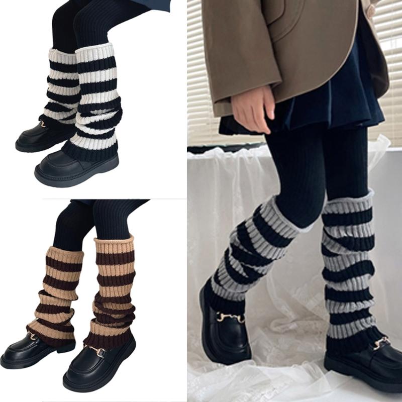 1 Paar Kinder Gestreifte Stulpen Warme Strick Kniehohe Socken Stilvolle Socken Ärmel Winter Essentielle Bekleidungsaccessoires