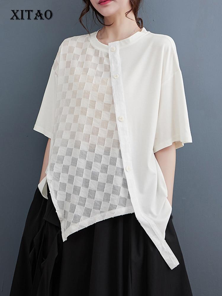 

XITAO нерегулярная повседневная женская футболка в стиле пэчворк, женская свободная футболка DMJ1371