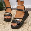 Fashion Fashion Braided Wedge Sandals for Women Summer 2025 Black Ankle Strap Platform Sandals Woman Thick Sole Non Slip Beach Sandalias
