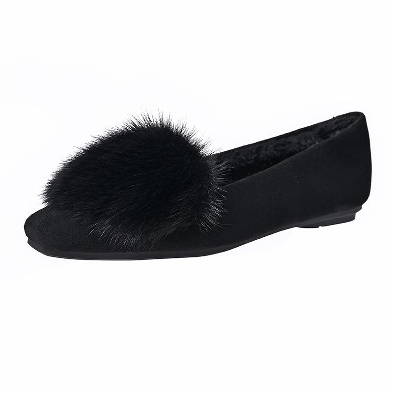 Mokasyny Damskie ze Skóry Naturalnej w Stylu Europejskim - Zimowe, Podszyte Futrem Minkowym, na Grubej Podeszwie, na Niskim Obcasie, Wygodne Buty