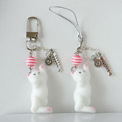 Κλειδοθήκη Γατάκι με Βελούδο Γούνινη Γάτα Λουράκι Αλυσίδα Κινητού Μενταγιόν Κρίκος Κλειδιών Κοσμήματα Κορδόνι Αντι-Χαμένο Διακοσμητικό Τσάντας