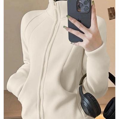Women's Slim Fit Yoga Top - Warm Stand-up Collar, Double Zipper, Thickened Jacket for Autumn/Winter Fitness & Running