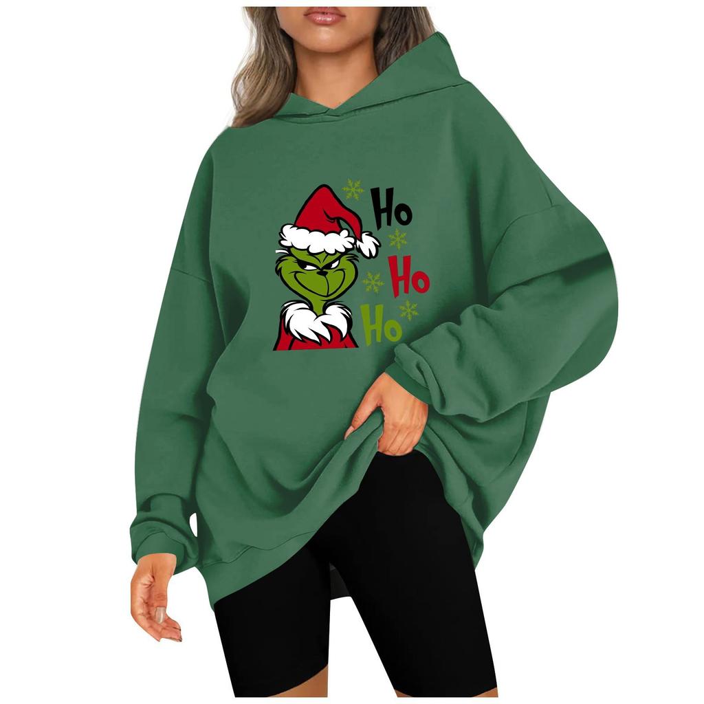 Women's Fashion Casual Hooded Sweatshirts Long Sleeve Christmas Printed Sweatshirts Top