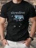 Herren Schwarzes Kurzarm-T-Shirt Slowdive Shoegaze Band Print Musikfan Bekleidung Lässiges Rundhals-T-Shirt Geeignet für den Sommer