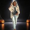 Women's Fashionable Three-Quarter-Sleeve Halloween-Printed Hooded Pullover