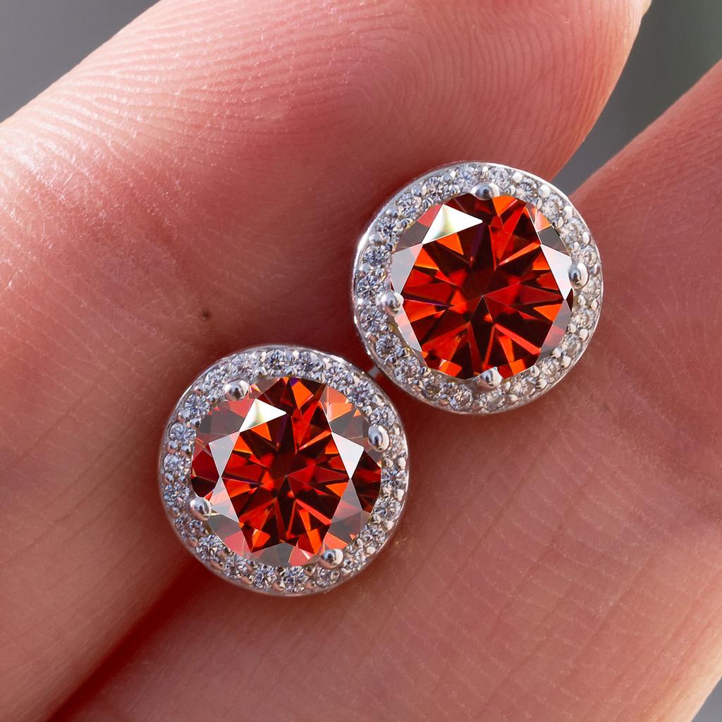 925 Silver 1 Carat Moissanite Round Earrings Engagement Wedding Daily Work Party Travel Luxurious Gift For Women