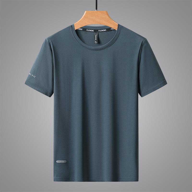 8XL Summer Ice Silk Quick Drying Short Sleeve T-shirt Men Plus Size Loose Breathable Thin Sports Fitness Tee Man Top