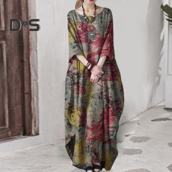 Женское платье макси с круглым вырезом и рукавами 3/4 — фото 6