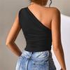 2026 New Fashionable Casual Women's T-Shirt Solid Color Single Shoulder Asymmetrical Slim Fit Top One-Piece Neck