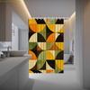 1pc Mid-Century Modern Geometric Shower Curtain - Abstract Interlocking Circles Design in Yellow, Green, Brown & Beige on Dark