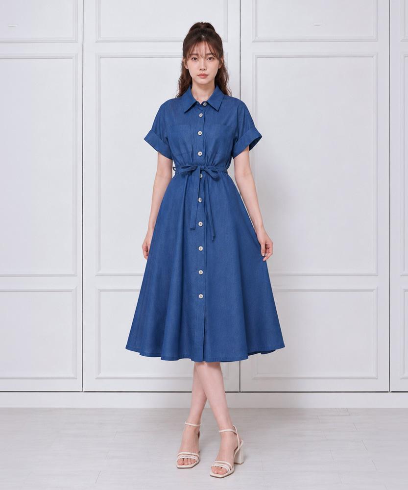 L By L Blue Tencel Denim Raglan Short Sleeve Dress