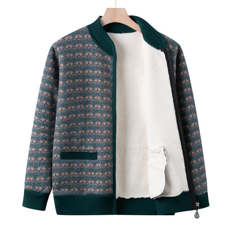 Mom's Autumn and Winter New Plush Top Middle-aged Women's Fashionable Cardigan Sweater Middle-aged and Elderly Casual Fashionable Jacket