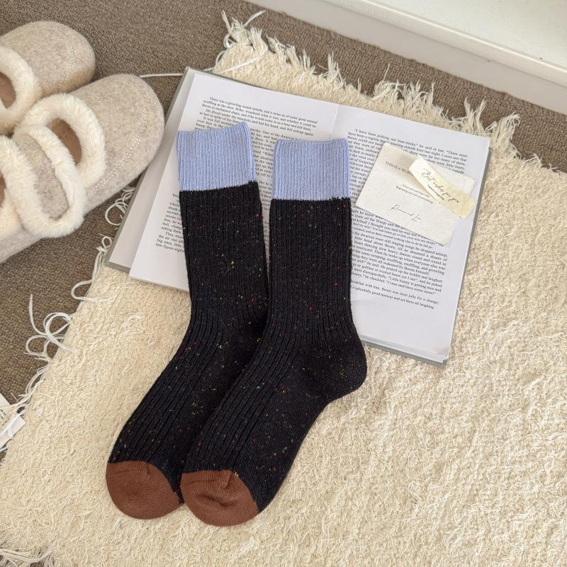 Spring Autumn Socks Double Needle Middle Tube Socks Thickened Warm Retro Women's Stacked Sports Socks Dot Yarn Korean INS Style