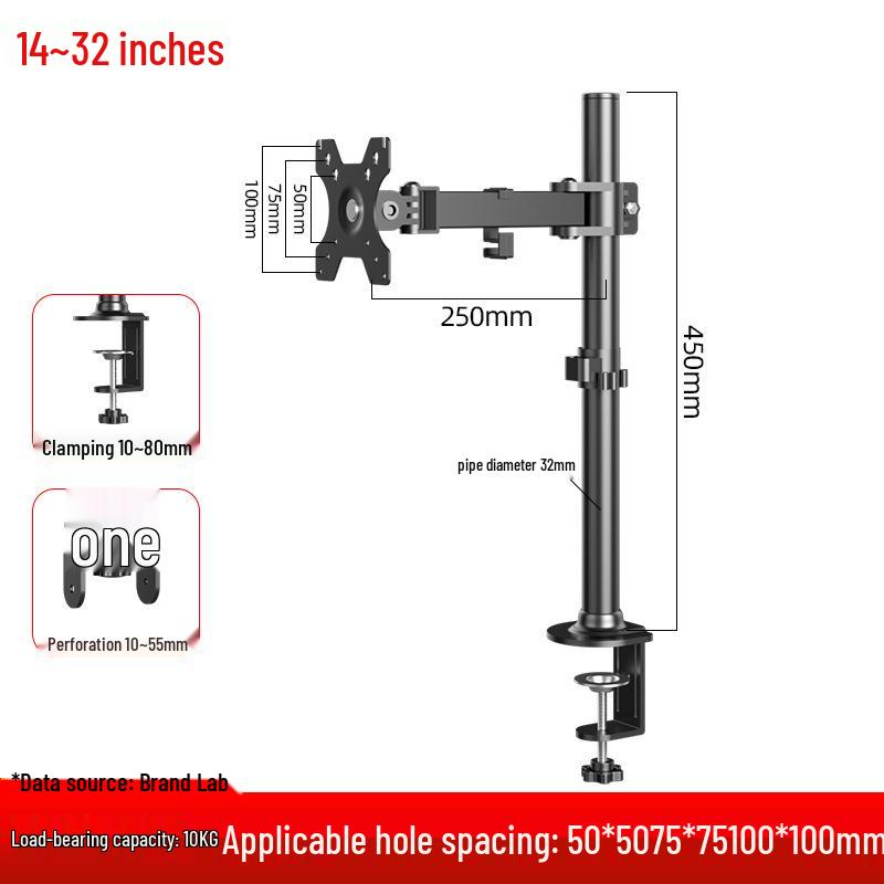 Adjustable Monitor Stand for 17-32 Inch Screens, No-Drill Desktop Mount with Mechanical Arm