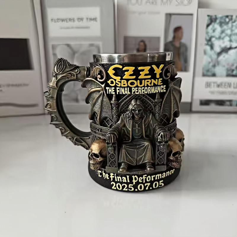Halloweenový 3D pamětní hrnek Ozzyho Osbournea Nerezový hrnek na vodu s lebkou Pivní hrnek Šálek na kávu Nádobí na pití