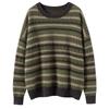 Women's Pure Cashmere Jacquard Stripe Sweater - Loose Fit, Round Neck, Autumn/Winter Style