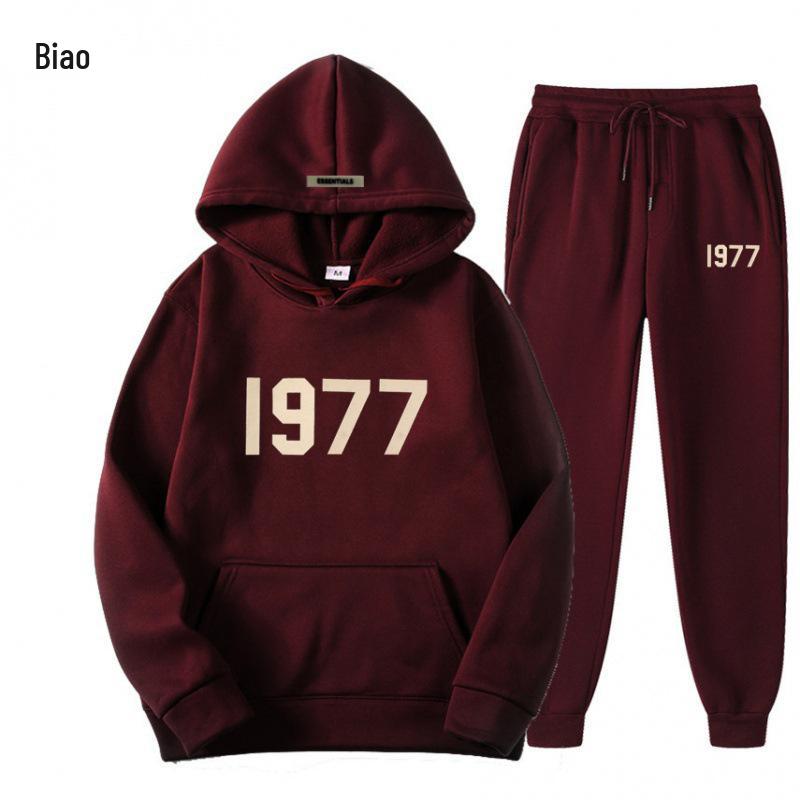 ESSENTIALS Double Line High Street Fleece Hoodie Set 1977 Trendy Casual Loose Fit.