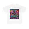 Rock Rules Skull Guitar Tee Neon Concert Graphic Shirt