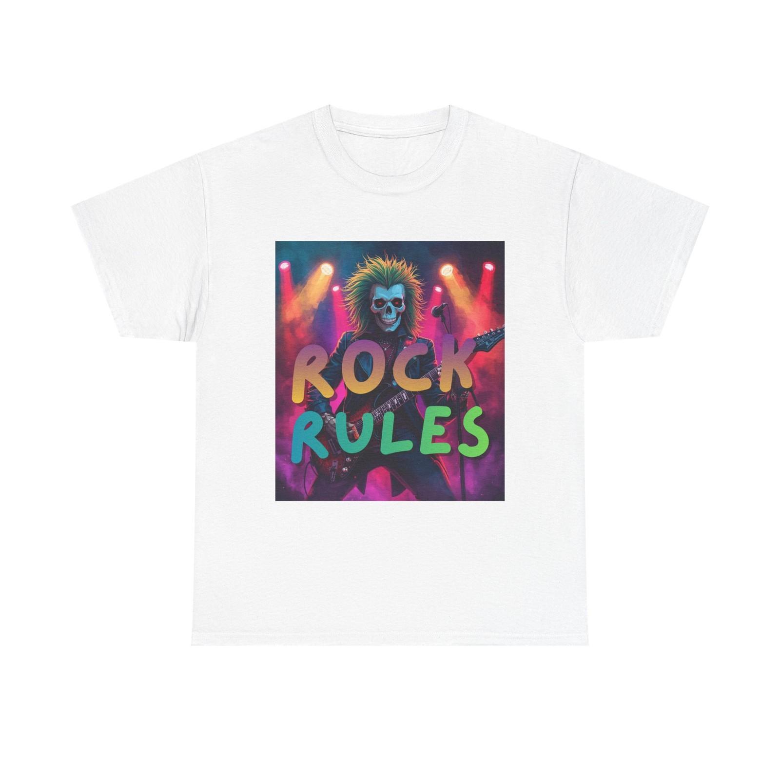 Rock Rules Skull Guitar Tee Neon Concert Graphic Shirt S