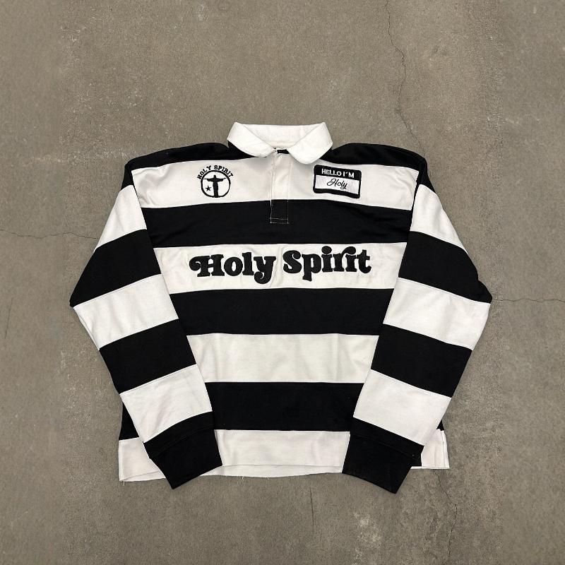 European and American autumn retro street style letter embroidery men s and women s loose long sleeved top S