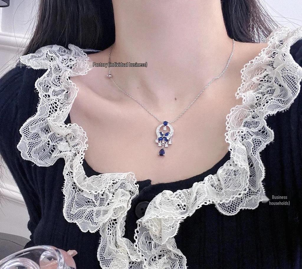 European and American Tassel Diamond Butterfly Teardrop Pendant Necklace - Women's Luxury High-End Clavicle Jewelry