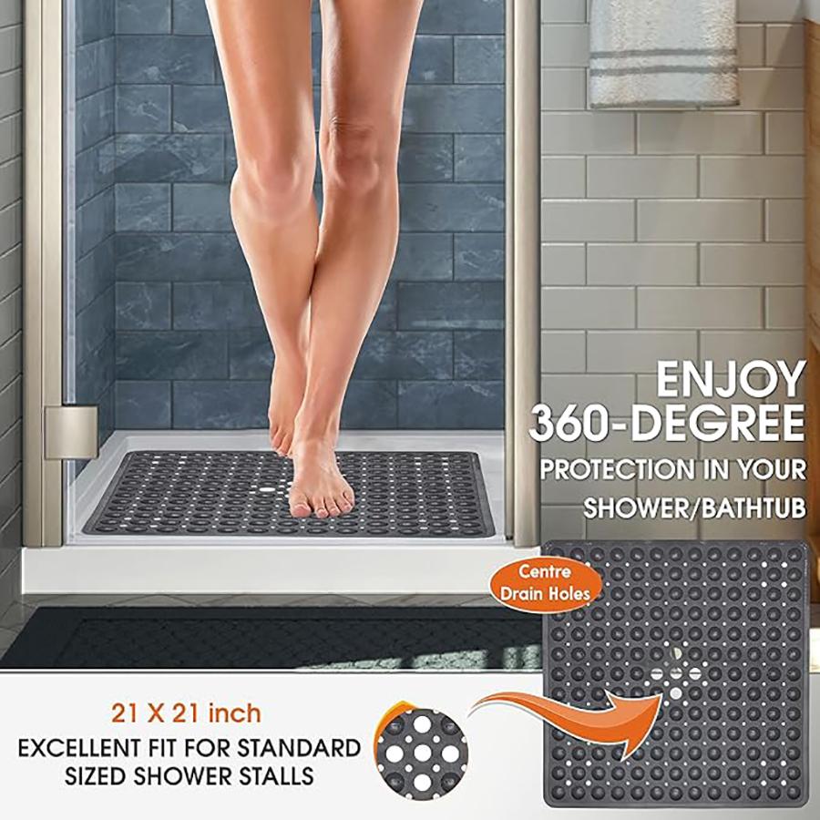 Čtvercová koupelnová předložka, Protiskluzová koupelnová předložka s přísavkami, Koupelnová předložka, Drenážní otvory, Lze prát v pračce