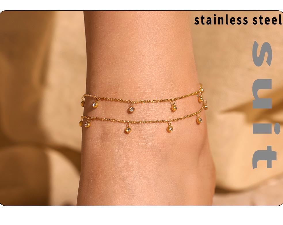 Qiong Yao Stainless Steel Zircon Anklet - Round Bead Light Luxury Foot Chain Accessory