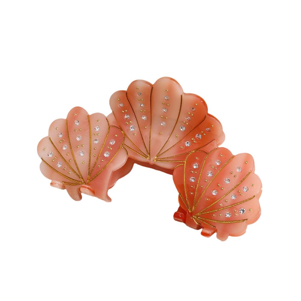 

Элегантный ацетатный ракушечный зажим для волос с винтажным жемчугом и стразами, заколка-краб, заколка для волос с ракушкой, морское побережье оранжевый