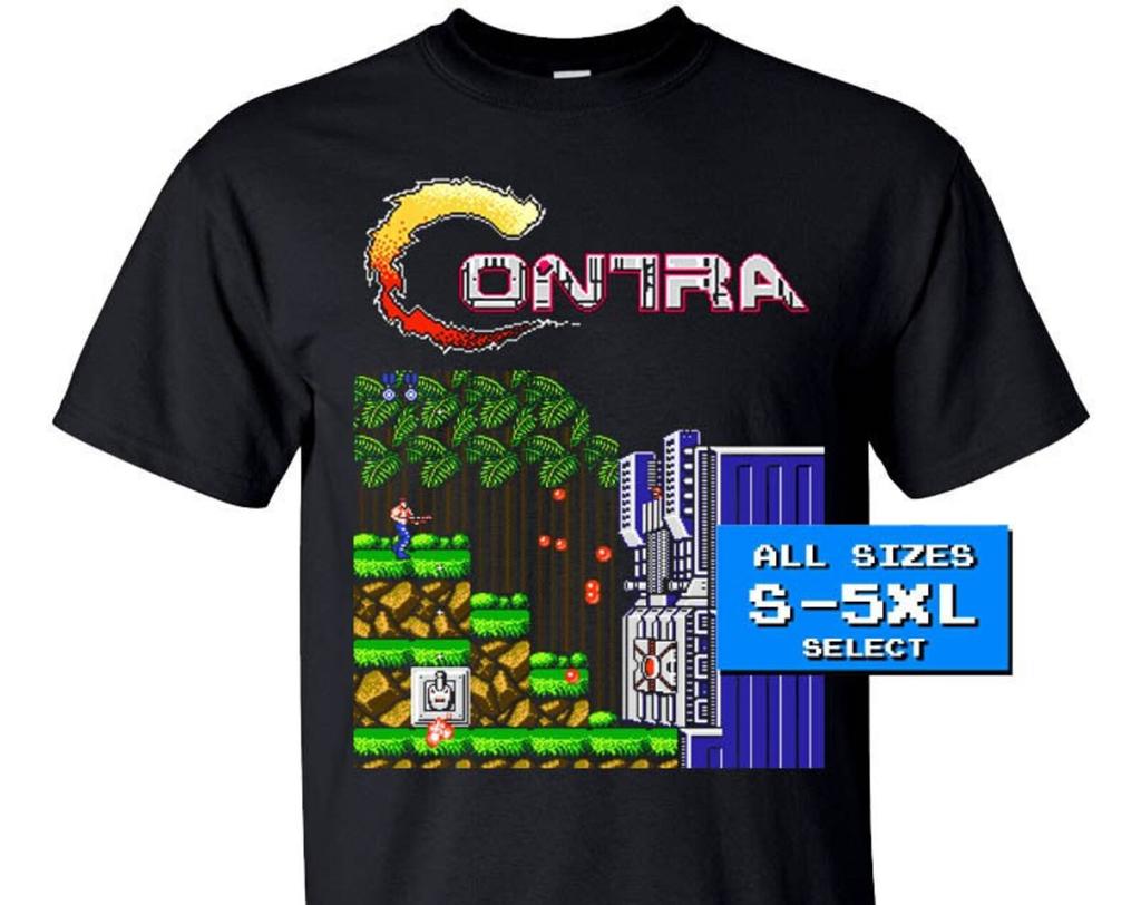 Contra NES Famicom game stage 1 Base screen T Shirt BLACK all sizes S-5XL 100% cotton 8 bit