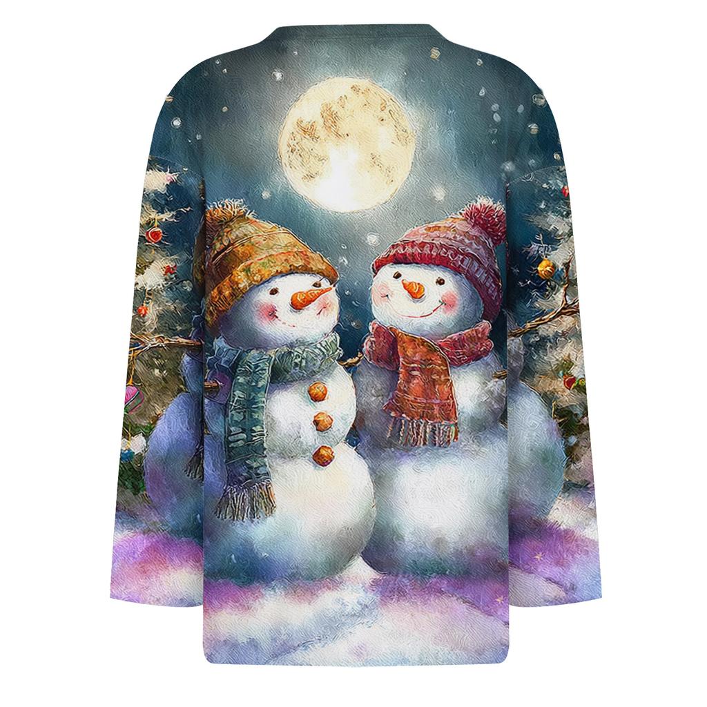 Dame Mote Casual Trekvartsermet Juleprintet Hals Topp