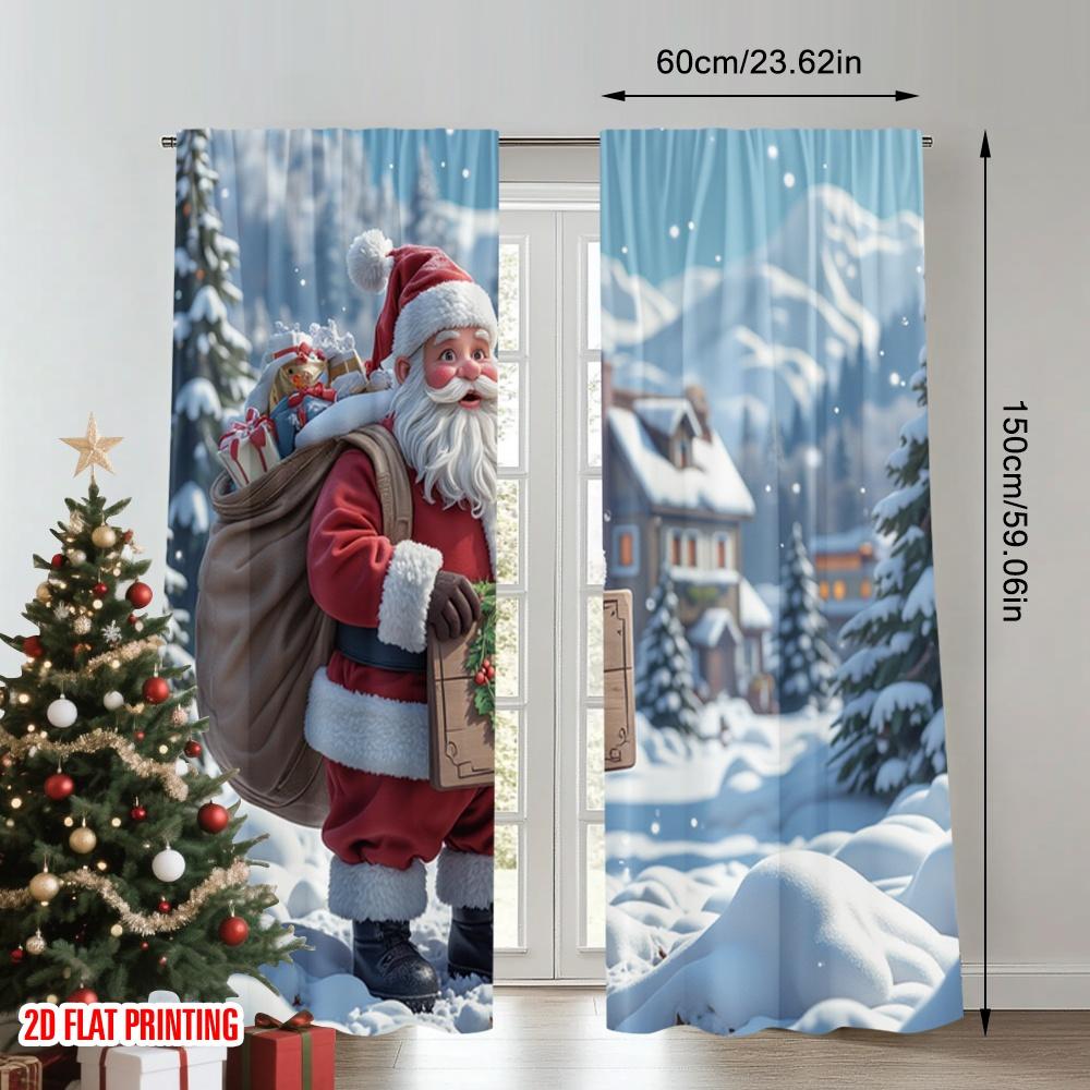 2 Stück 2D Flachdruck Weihnachtsfeier Vorhang Weihnachtsmann Frohe Weihnachten Geschenk_a Stoff Ohne Strom Festlich Feiertag