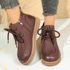 2025 New British-style lace-up ankle boots for women, round-toed flat, large-sized, anti-slip and comfortable ankle boots