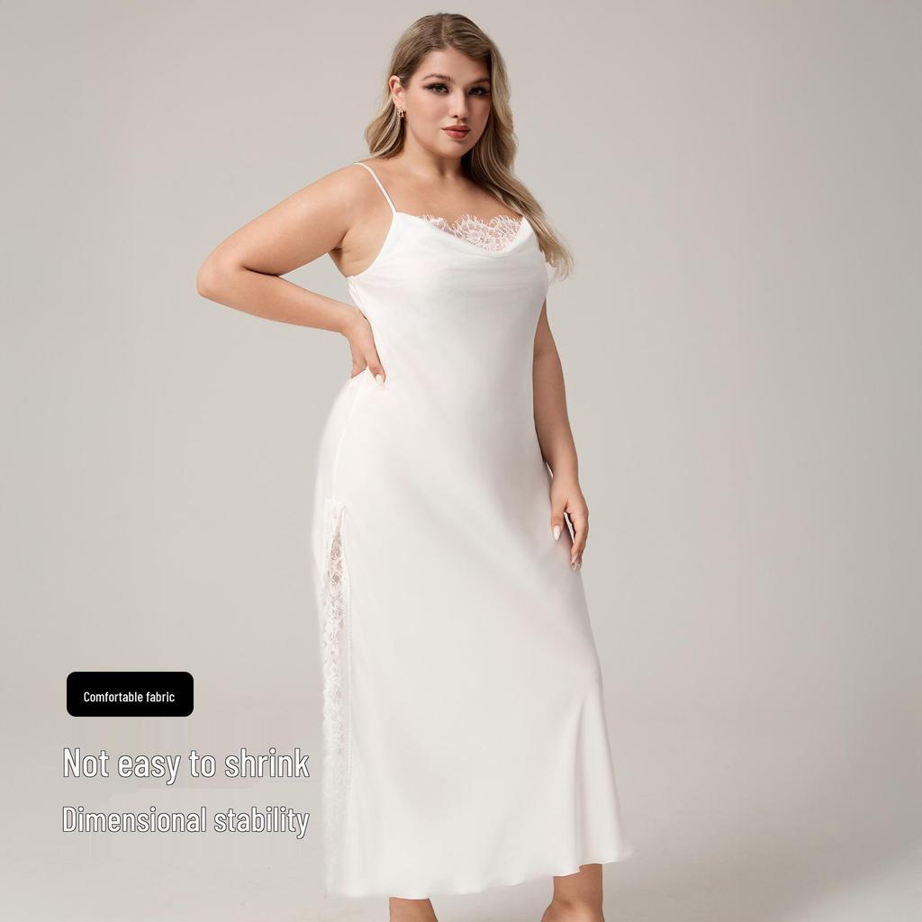 Yaoting European Plus Size Satin Lace Chiffon Camisole Nightgown SQ7005
