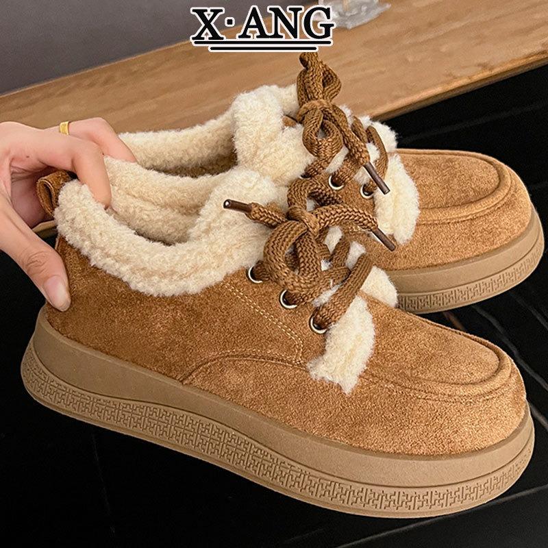 

Leather velvet thermal cotton shoes, new autumn and winter snow boots, women s thick-soled lamb wool shoes 40