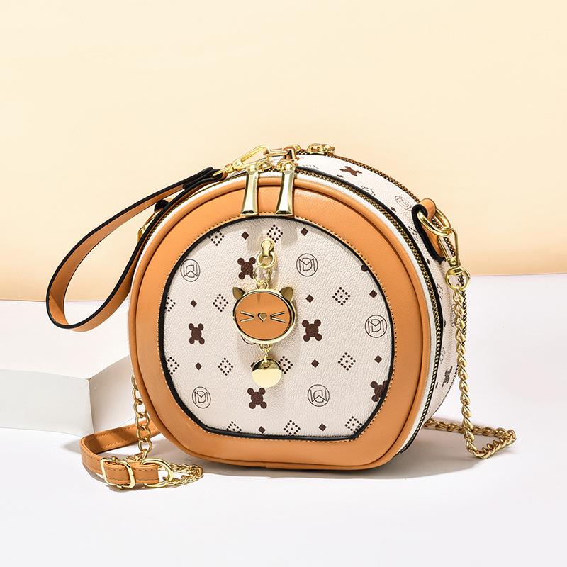 

Сумка Женская 2025 Лето Новая Модная Простая На Одно Плечо Через Плечо Сумка Текстурированная Цепь Маленькая Круглая Сумка Сумка-Часы