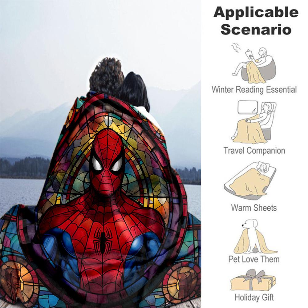 1PC Stained Glass SpiderMan Outdoor Blanket Lightweight Flannel, Soft & Warm, All-Season Use for Sofa, Outdoor, Camping, Living Room, Office36