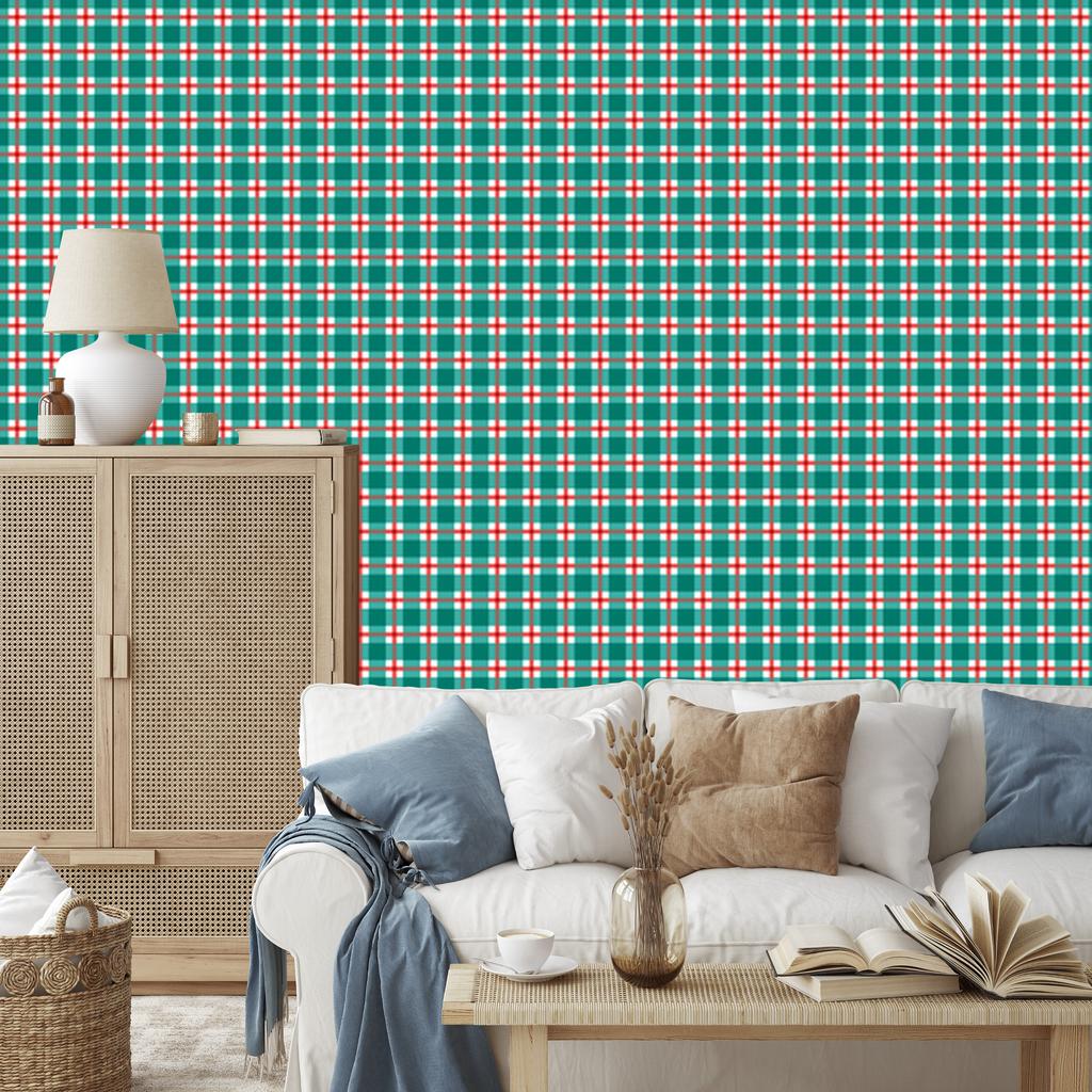 Vichy Plaid Wallpaper in Sea and Coral for Living Room and Bedroom 50x1000