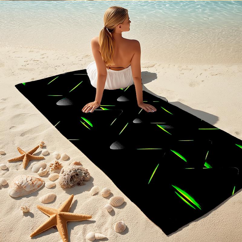 1Pc Green Lines Beach Towel, Quick Dry, Multi-Use for Beach Pool Gym Yoga Home Travel, Christmas, Halloween, Xmas Gift M928205