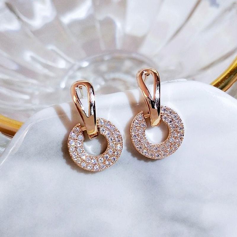 New Arrival Charms Rose Gold Color Geometric Inlaid Zircon Earrings for Women Elegant Temperament Stud Earrings Fashion Jewelry