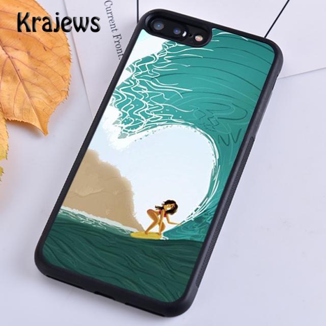 Krajews HAWAII BEACH SURF GIRL SURFING ART Phone Case Cover For iPhone 17 Air 16 15 14 Plus 11 12 13 Pro Max Coque Fundas