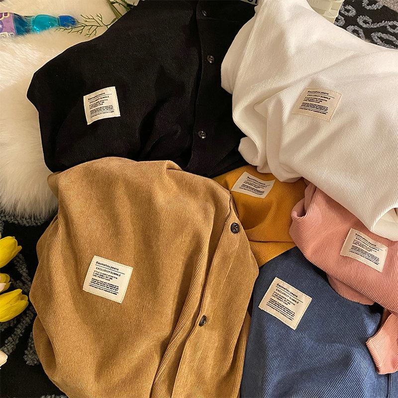 Spring Autumn Corduroy Long Sleeve Men's Shirts Streetwear Solid Color Oversize Harajuku Man Shirt