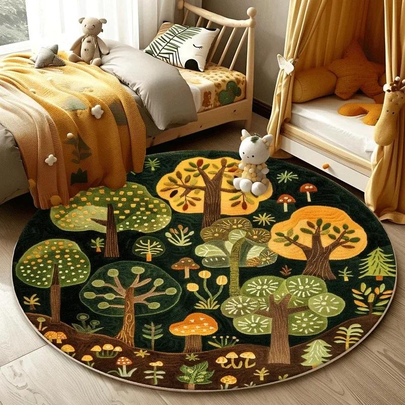 Forest Pattern Carpet Living Room Lovely Round Bedroom Decorative Washable Children Floor Mat Study Rug Home Decoration Rugs