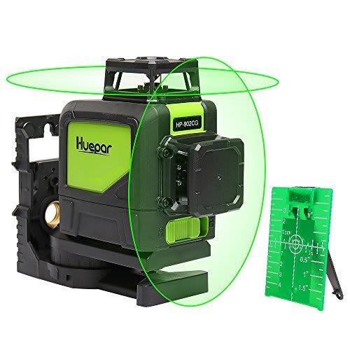 Huepar 2x360 Laser Level, Green, Laser Cross Line, Automatic Leveling, High Brightness, High Precision, Mini Type, Multi-Function Mounting Stand Incl