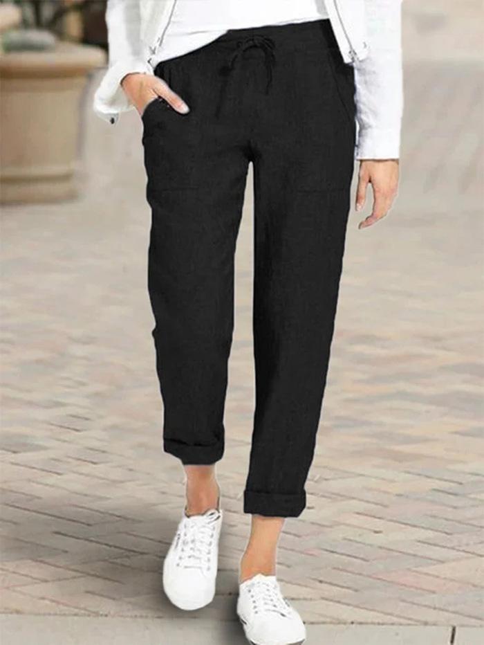 Women's 2024 Drawstring High Waist Pocket Loose Cotton Linen Casual Pants - In Stock