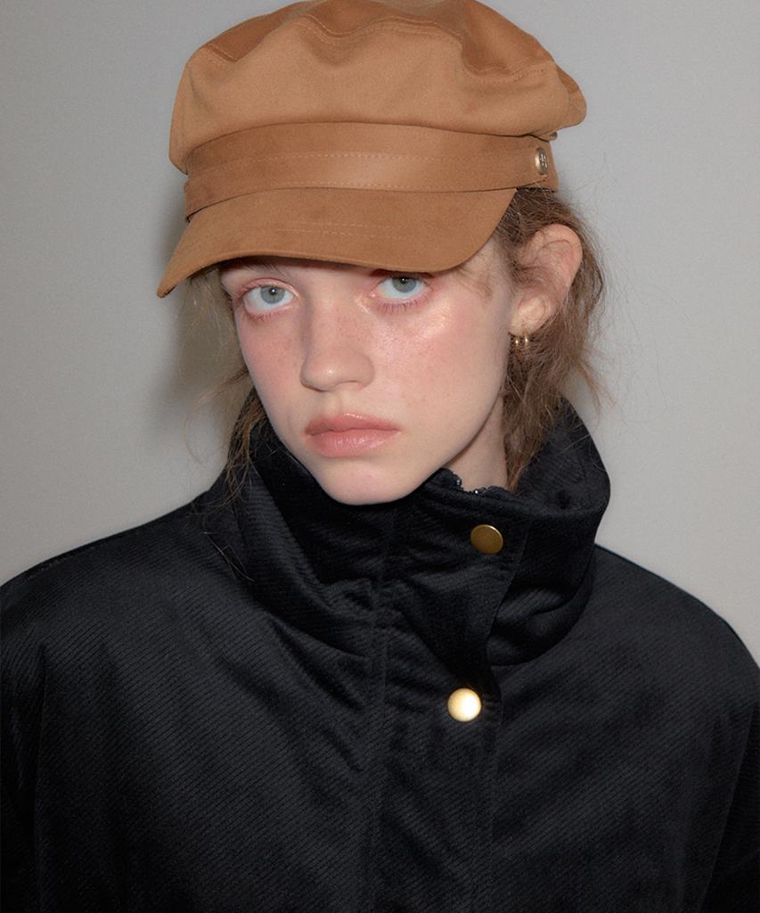 SALON DE YOHN Suede Button Hat_ Camel