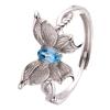 S925 Sterling Silver Natural Topaz Colored Treasure Ring Female Elegance Temperament Double-Layer Three-Dimensional Butterfly Design
