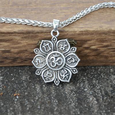 OHM OM AUM Yoga Lotus Flower Buddha Pendant Necklace For Women Religious Mandala Buddhism Jewelry